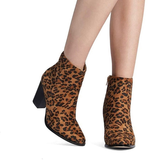 NWT Wool + Pepper Co. Cheetah Suede Heeled Ankle Booties - Picture 5 of 8
